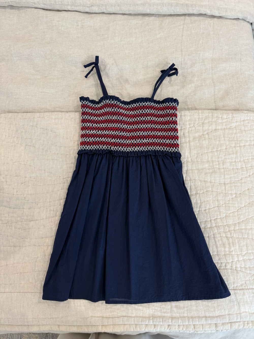 Janie and Jack Navy Smocked Tank Top with Red and White Trim